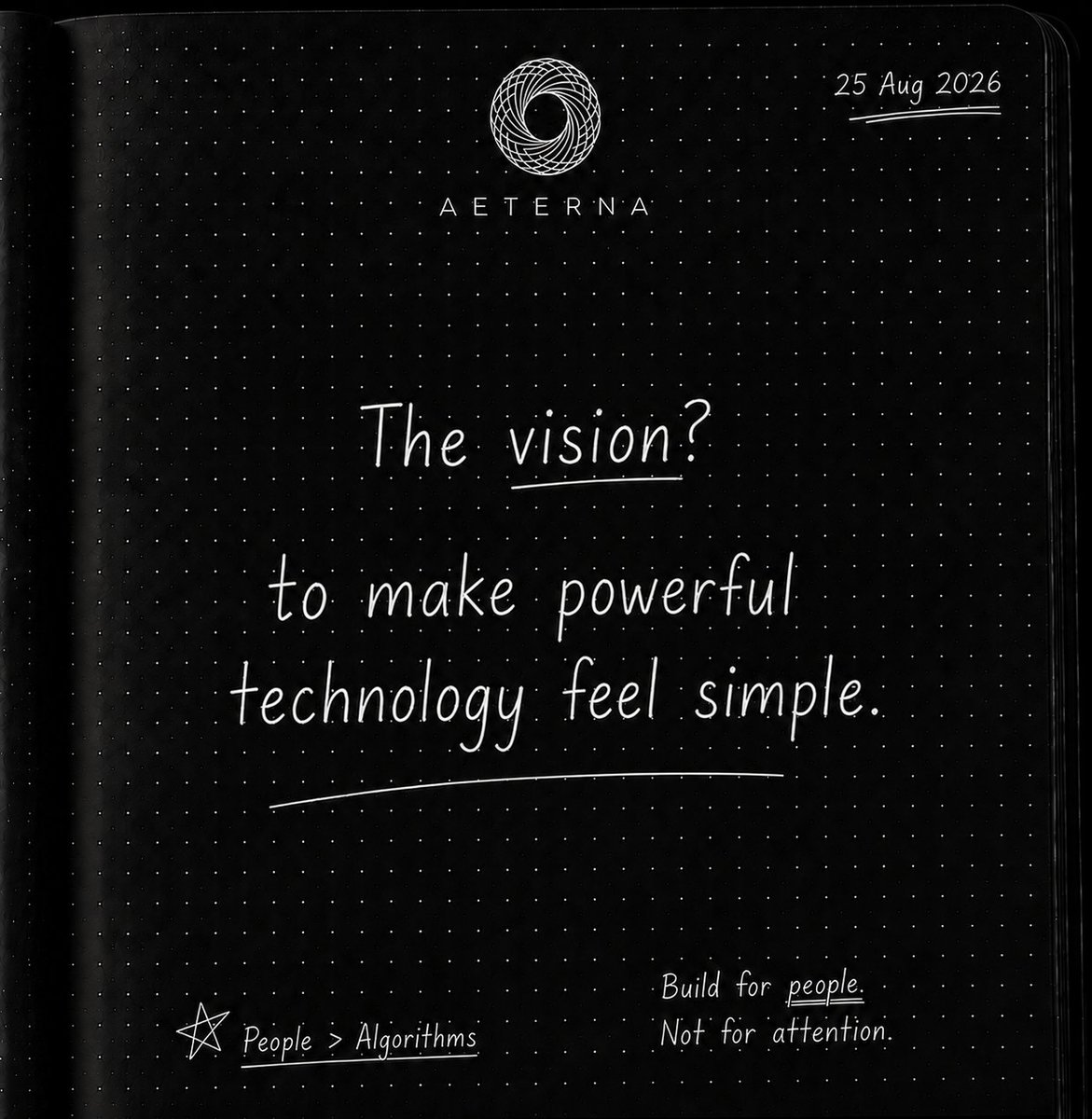 Aeterna_Web3's tweet photo. Builder Log #010

The vision is simple:

Make powerful technology feel simple.

The complexity should live underneath.

Not with the user. https://t.co/lANMv7E2Rl
