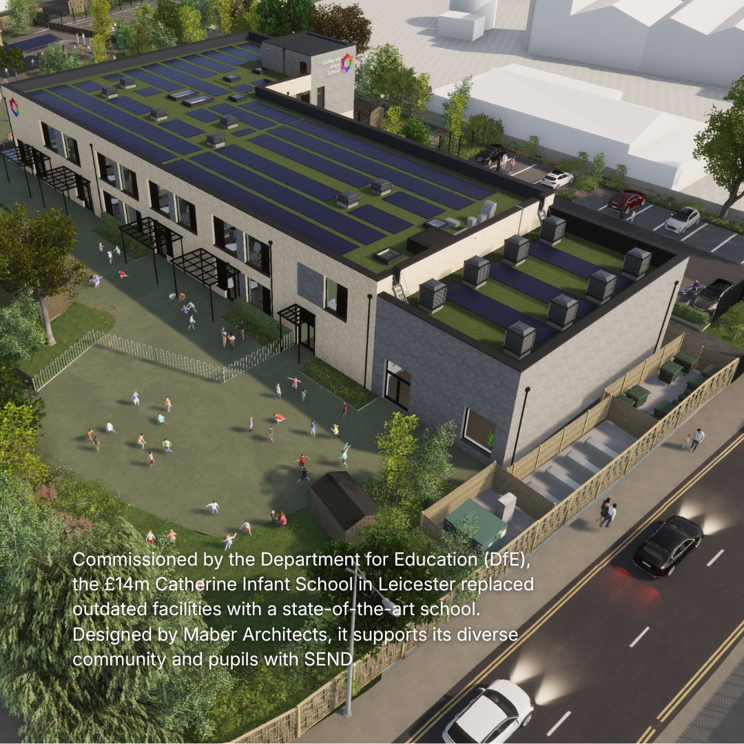GraphisoftUK's tweet photo. @maberarchitects used Archicad to design the £14m Catherine Infant School in Leicester, combining inclusive spaces with net zero-ready design.

Swipe to see the visualisations. https://t.co/AwcLplSysp
