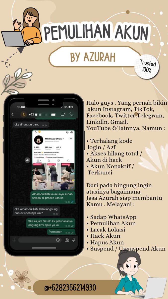 flawncy's tweet photo. Open jasa balikin &amp; hapus akun.

✧˚ pemulihan akun
- instagram, tiktok, whatsapp, line, facebook, X, gmail, telegram dll

✧˚ hapus akun
- facebook, tiktok, instagram, line, whatsapp, twitt /X , dan lainnya

Sadap Wa, hack akun, lacak lokasi ?
Mau Order ? Dm or WhatsApp Di Bio❕ https://t.co/30261vmtsi