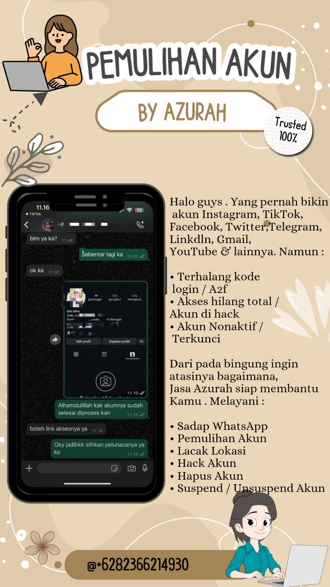 flawncy's tweet photo. Open jasa balikin &amp; hapus akun.

✧˚ pemulihan akun
- instagram, tiktok, whatsapp, line, facebook, X, gmail, telegram dll

✧˚ hapus akun
- facebook, tiktok, instagram, line, whatsapp, twitt /X , dan lainnya

Sadap Wa, hack akun, lacak lokasi ?
Mau Order ? Dm or WhatsApp Di Bio❕ https://t.co/30261vmtsi