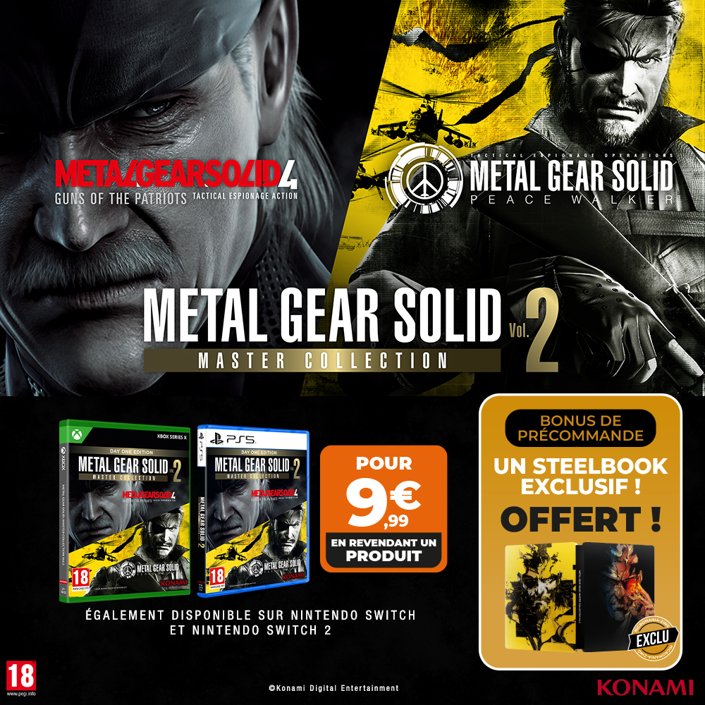 Micromania_Fr's tweet photo. Plus qu'une semaine à attendre avant le retour de Snake 🐍 Précommandez MGS Master Collection Vol. 2 pour profiter de nos offres ⤵️

📦️ Un bon de 10€ offert ➡️ https://t.co/IUF7M7GVbU 
📦️ Ou une offre de reprise boostée ➡️ https://t.co/LImHHvyOFE 
📦️ Un Steelbook offert 🙌 https://t.co/jxnr68Ww9c