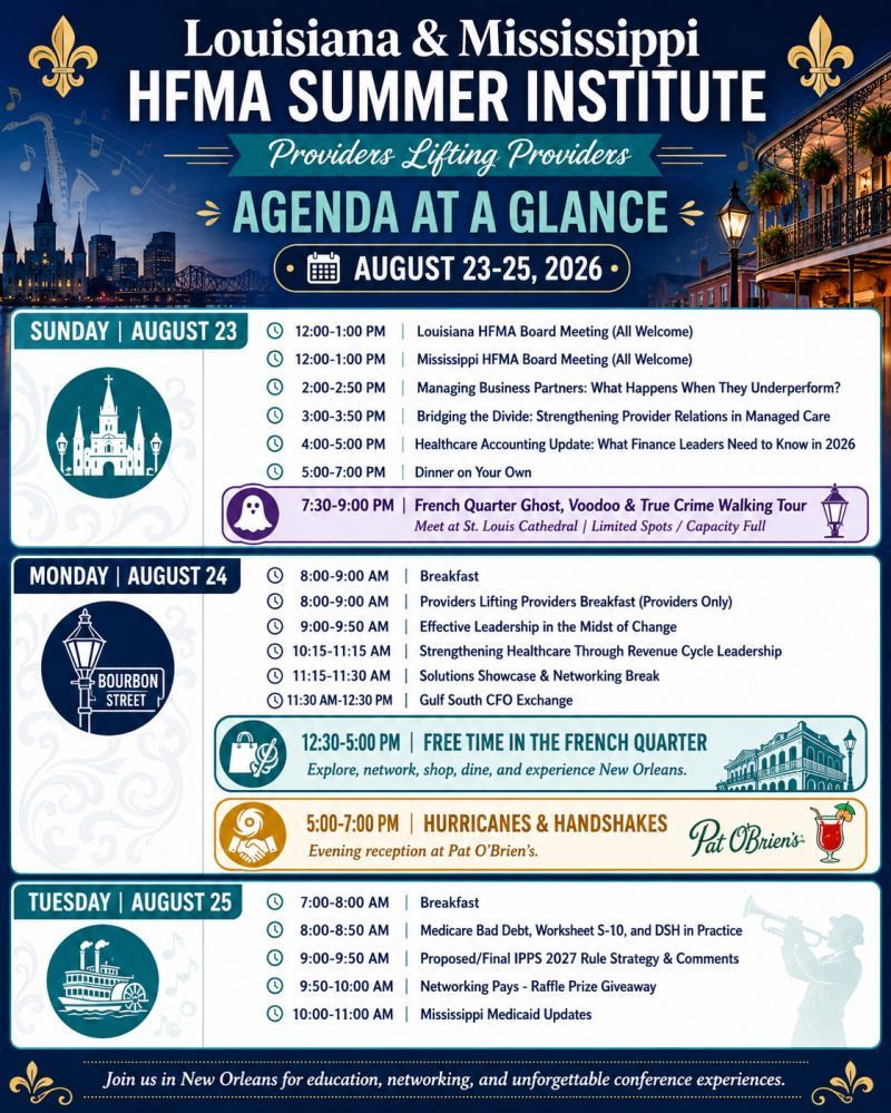revigate's tweet photo. Revigate is heading to the Louisiana & Mississippi HFMA Summer Institute in New Orleans!

We're excited that President & CEO @JohnFreeman will be moderating the Gulf South CFO Exchange, facilitating a conversation with healthcare finance leaders from across the region.

Attending? Connect with John! He would love to talk healthcare finance, revenue cycle, and what's next for hospitals and health systems.

#HFMA #HealthcareFinance #RevenueCycle #GulfSouth #Revigate