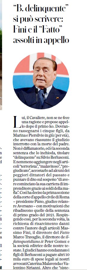 Moonlightshad1's tweet photo. "Dovranno rassegnarsi i cinque figli, da Marina e Piersilvio in giù (per età), che avevano riassunto il giudizio interrotto con la morte del padre".
Dal Fatto Quotidiano https://t.co/vw97ByIlo1
