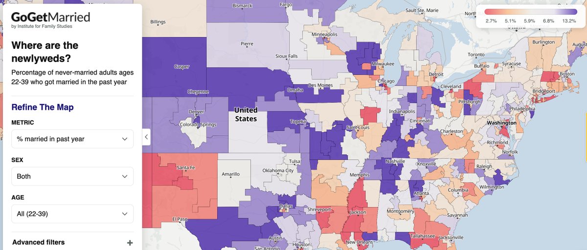 CarterSkeel's tweet photo. Today, @FamStudies launches the Go Get Married project with an interactive map showing: 

- where marriages are happening
- where single young adults are
- ratios of single men to women
- religious and political orientation

Visit https://t.co/9Rcwnl08XM to check it out! https://t.co/BKI6AXIyW0