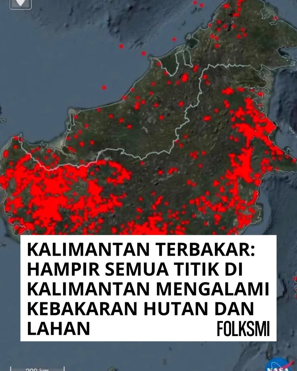 hudanmuzakki's tweet photo. PRAY FOR KALIMANTAN 🥲🥀

UPDATE KEBAKARAN HUTAN KALIMANTAN 
🔥 33.837 hektare hutan dan lahan terbakar.

Kalteng: 2.063 titik panas, >3.000 ha terbakar
Kalbar: 1.982 titik panas, >28.000 ha terbakar
Kalsel: 512 titik panas, >380 ha terdampak
Kaltim: 507 titik panas, >1.200 ha terdampak

Ribuan titik panas masih terdeteksi hingga Rabu (19/8).