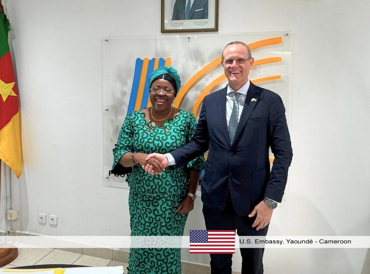 USEmbYaounde's tweet photo. 🇺🇸🤝🇨🇲 Preparations are underway for the U.S.-Cameroon Economic and Commercial Dialogue on August 27.

In the weeks prior to the Dialogue, Chargé d’Affaires a.i. John G. Robinson consulted with Prime Minister Joseph Dion Ngute and Cameroonian government leaders in transport, finance, trade, commerce, telecommunications, mines, water and energy, foreign affairs, and economy to advance discussions ahead of the Dialogue.

This broad engagement reflects our shared commitment to improving the business climate, expanding trade and investment, and identifying concrete opportunities that benefit both the American and Cameroonian people. 

We look forward to launching a new phase of our bilateral partnership at the Dialogue next week in Yaoundé! 
  
#USinCameroon #EconomicDialogue #CommercialDiplomacy #TradeAndInvestment #InvestmentOpportunities #TradePartnership #EconomicGrowth