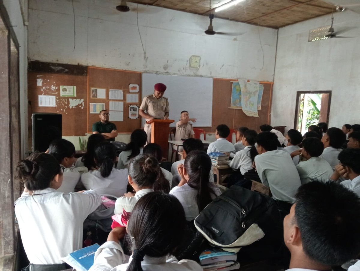 mizorampolice's tweet photo. On 19.08.2026, Bairabi Police Station conducted an awareness campaign at Bairabi Higher Secondary School and Government Bairabi High School. The programme covered important topics including Cyber Crime, Traffic Rules, the NDPS Act, and the POCSO Act. https://t.co/NaqbqDYgc2