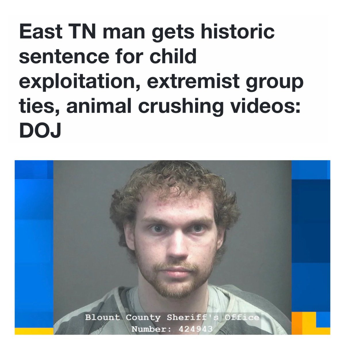 FBIDirectorKash's tweet photo. HISTORIC 77 year prison sentence for a Nihilistic Violent Extremism associated subject -convicted after an FBI investigation. This has been a major priority for this FBI. 

This sends a clear message: if you prey on children, this FBI and our DOJ partners will find you and hold you accountable.

We arrested 500% more Nihilistic Violent Extremist offenders with our partners last year for a reason - because this FBI has made these predators a priority, with dedicated personnel working these cases across all 50 states.

Outstanding work by our FBI Nashville Field Office and Knoxville Resident Agency.

-DKP🇺🇸