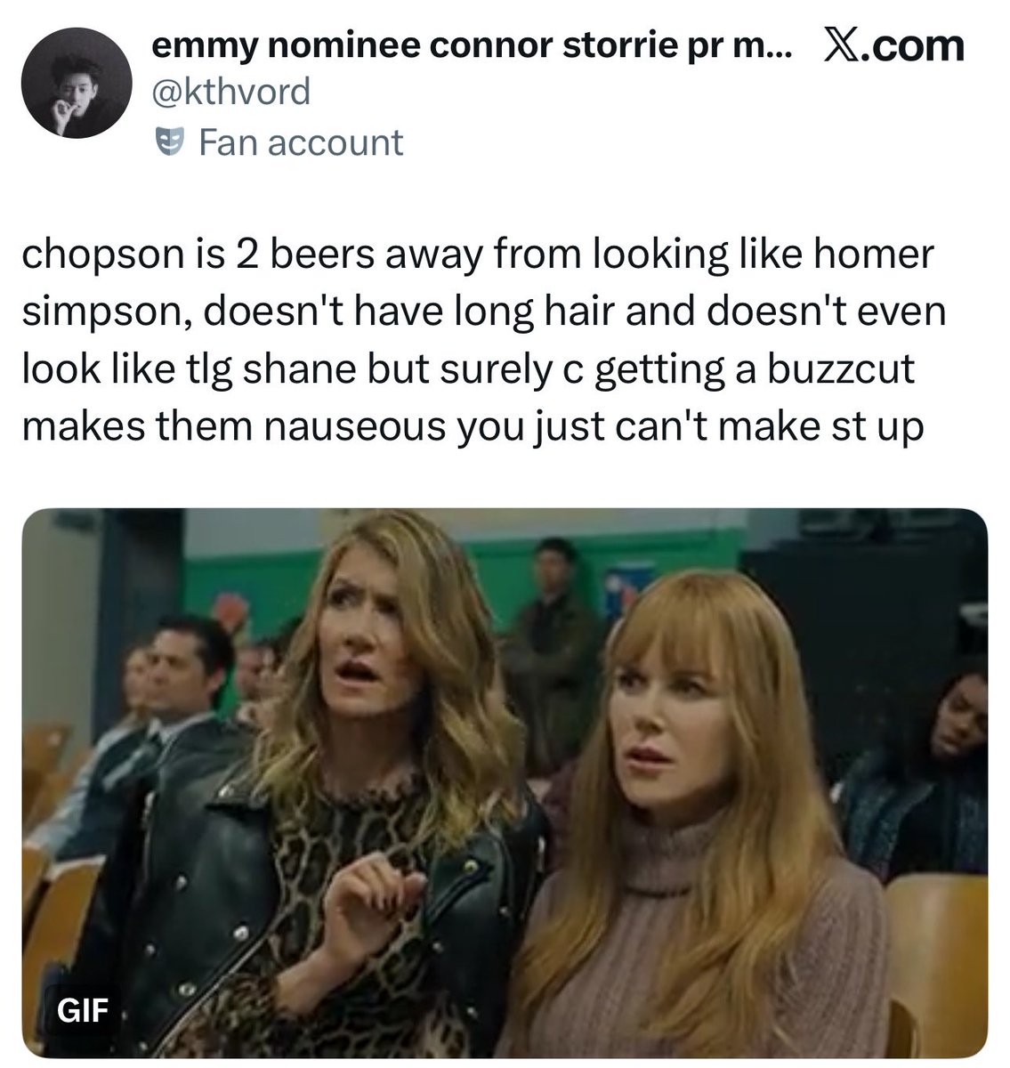 wassuphifza's tweet photo. genuinely sick to my stomach how people making jokes about ilya’s hair led to bodyshaming hudson. and this is the same fandom that was complaining about harris not being fat. https://t.co/HpgUXAx3h2