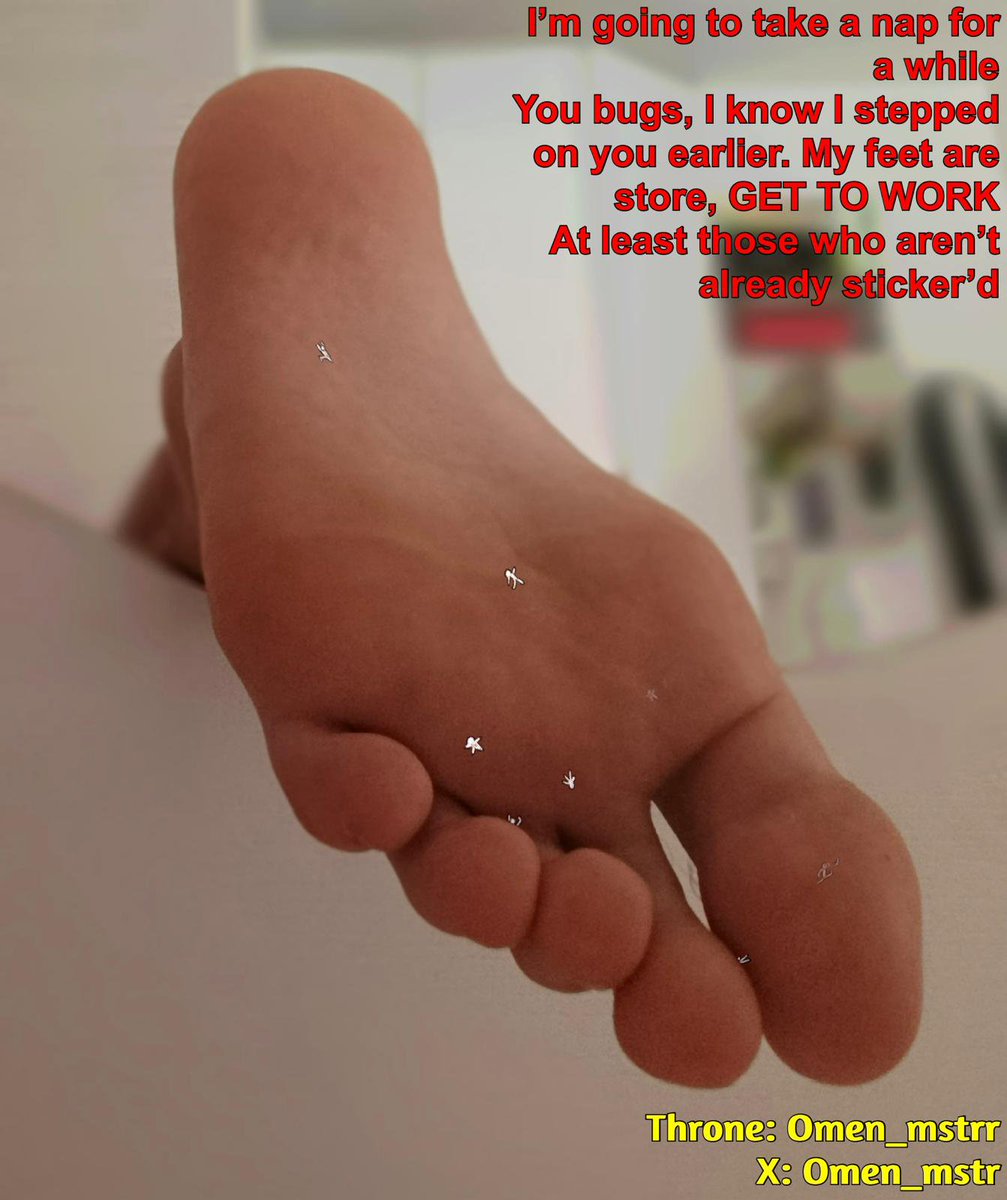 Omen_mstr's tweet photo. I know I stepped you bugs earlier. My feet are sore, just rub my soles while I sleep

If you want to be the next one on my soles... 👉 https://t.co/sCCYj36vAn

3 days later version buyable on DA (they broke.. I need new bugs) https://t.co/Rtx0jEw2zV