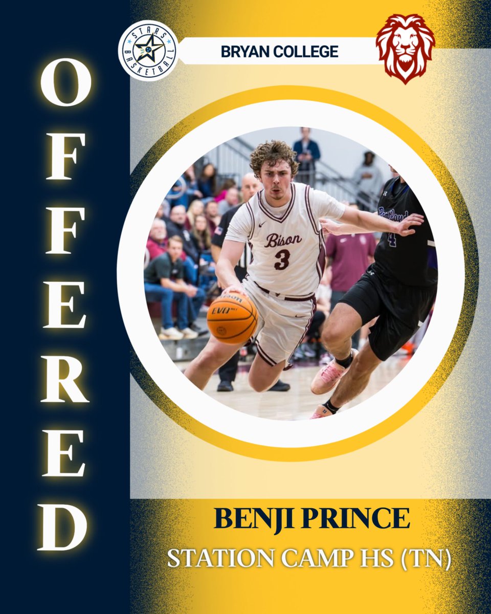 StarsBballClub's tweet photo. @TheCampBball senior and STARS 2027 Athlete Benji Prince (@benjiprince) grabs another offer. 

This one is from Bryan College (@Bryan_MBB).

Congratulations, Benji! https://t.co/vNYYTopg3D