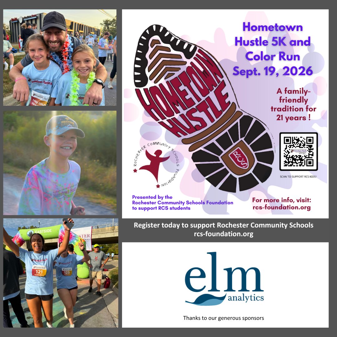 RCSFoundation2's tweet photo. Walk, race or stroll at the Hometown Hustle 5K and Color Run on Sept. 19 to support RCS students. Generous sponsors, including @ELMAnalytics, continue to show their commitment to educational excellence. 

Earn money for school. Register at: https://t.co/prfNoHNzAP. #RCSFcares https://t.co/mw50TDn3m3