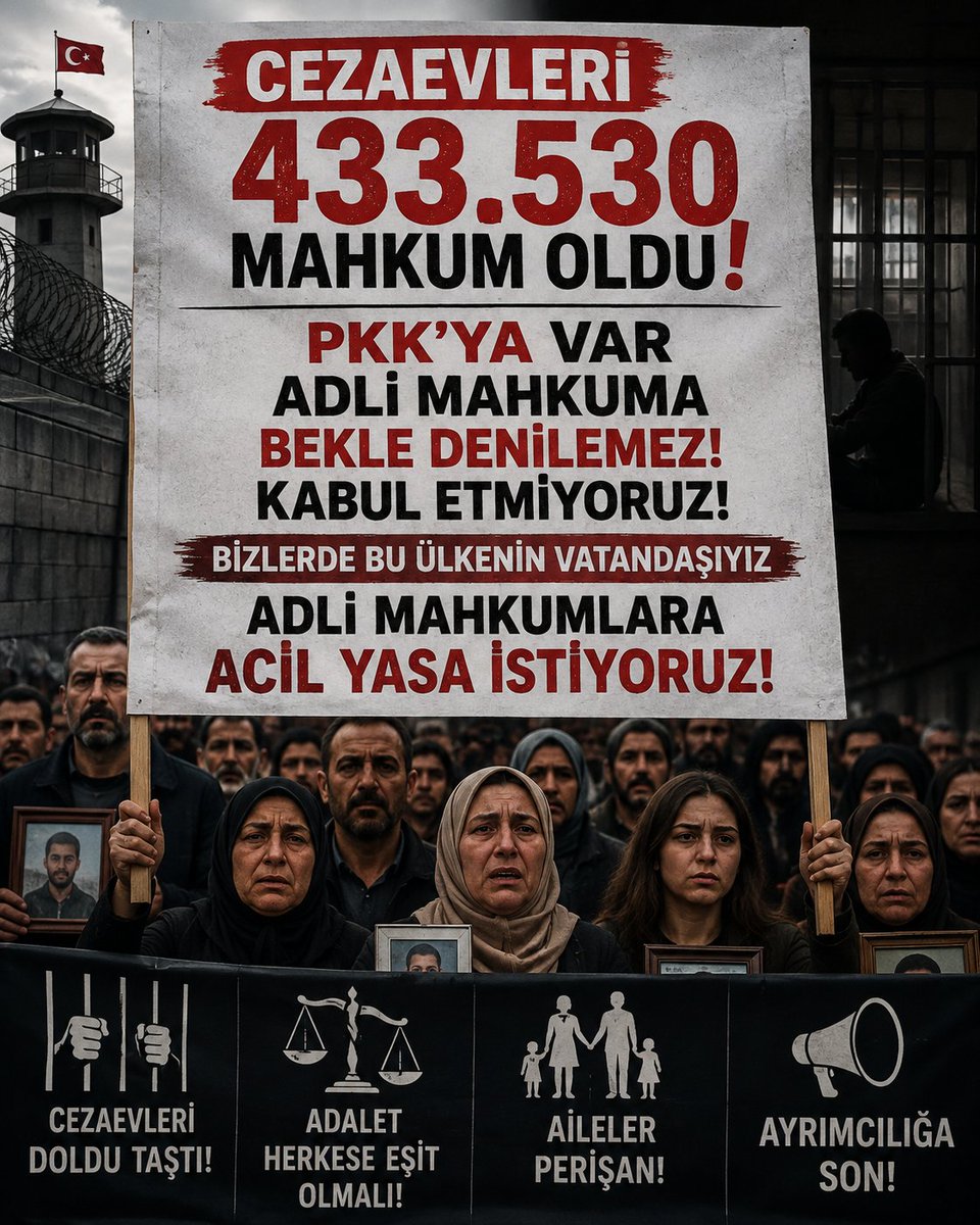 gulgul1455477's tweet photo. Cezaevleri Alarm veriyor
Hakkımızı istiyoruz, ayrıcalık istemiyoruz! Türkiye bir hukuk devletiyse adaletin terazisi herkes için eşit tartmalıdır. Adli mahkûmların ve ailelerinin sesini duyun.
#CezadaAdaletİnfazdaEşitlik
@YildizFeti @abakingurlek https://t.co/nsLAXyGgKl