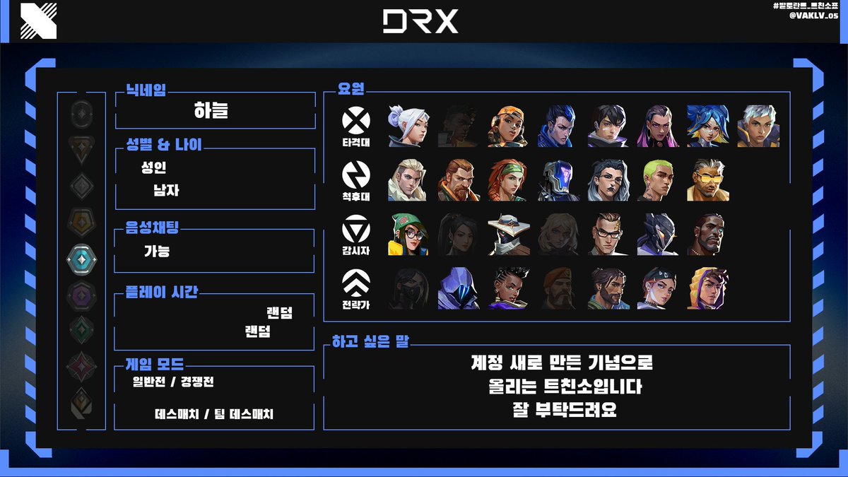 VAKLV_1015's tweet photo. #발로란트_트친소 #발로란트트친소
주로 발로와 옵치로 굴러가고
종합게임으로 클립 자주올리는 유저 성인 남성입니다
흔적 남겨주시면 성인분들만
무멘팔로 찾아갈게요
선팔은 구독으로 간주합니다 https://t.co/K4C17YWWHT