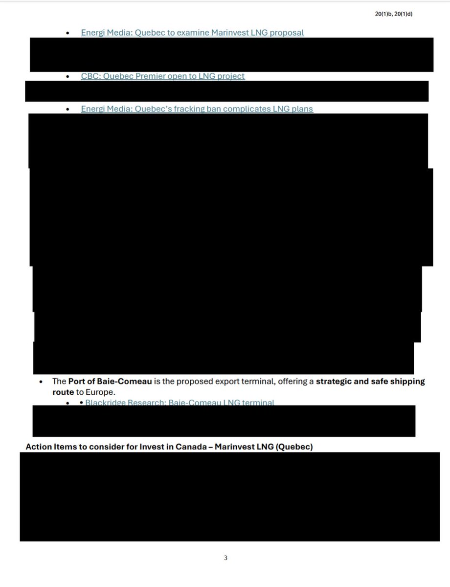 AShields_Devoir's tweet photo. Marinvest Energy travaille avec le fédéral depuis plus d'un an pour faire avancer son gazoduc/usine de GNL, qui serait le plus gros projet industriel de l'histoire du Québec. Voici certains extraits de documents à propos de ces échanges, dont une rencontre au Stampede de Calgary: https://t.co/upr4FBuRXt