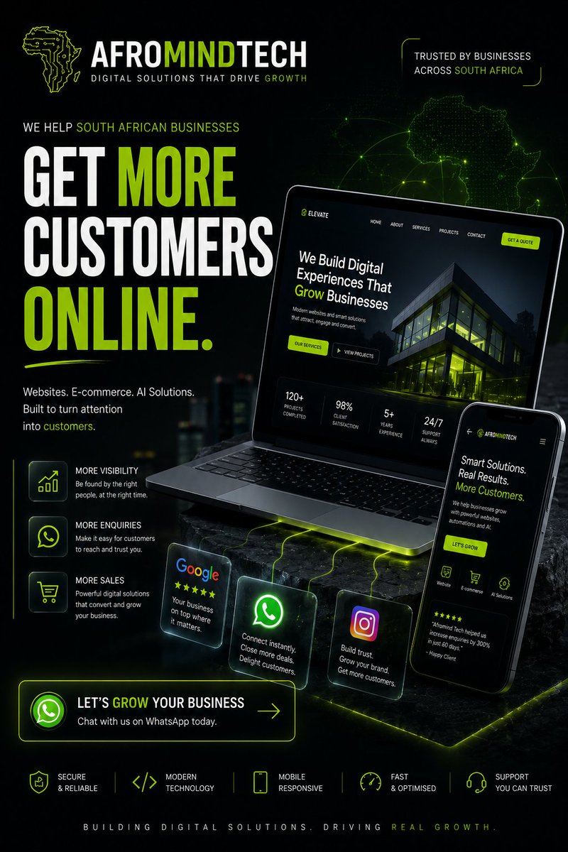 AfromindTech's tweet photo. Hard truth:
If customers can't find your business online, they may as well think you don't exist.
Your competitors are one Google search away.
Let's change that.
#AfromindTech #SmallBusiness #SouthAfrica #DigitalTransformation https://t.co/HixLuEpQ5V