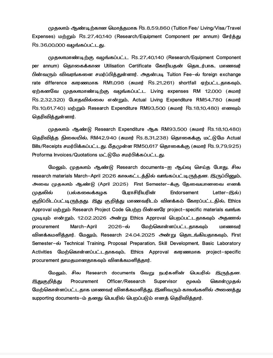 Vignesh_twitz's tweet photo. Social Justice Department has released details of the financial assistance provided so far to Bharathidasan, a student pursuing a research programme in Malaysia under the Annal Ambedkar Overseas Higher Education Scholarship Scheme.

Bharathidasan had recently released a video drawing the government’s attention to the fact that the Tamil Nadu government had not released the financial assistance for the current academic year.
