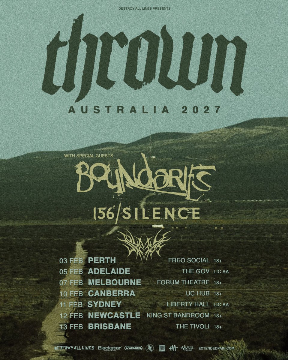 156Silence's tweet photo. Australia, we have heard you loud and clear. 

It's been hard to keep this one a secret but we are finally coming to you in February 2027 with Thrown, Boundaries and Volatile Ways. https://t.co/B6dezDSa3i