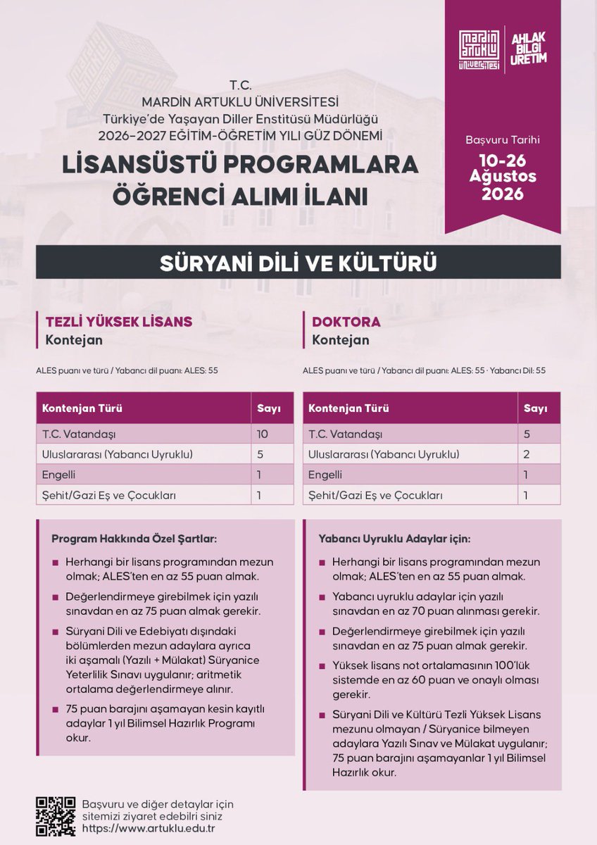 Mau_Tyde's tweet photo. Kürt Dili ve Kültürü, Arap Dili ve Kültürü ve Süryani Dili ve Kültürü Tezli Yüksek Lisans, Tezsiz Yüksek Lisans ve Doktora başvuruları 26 Ağustosa kadar devam ediyor. Kontenjanlar ve başvuru linki aşağıdadır:

https://t.co/HuEIcY14lx https://t.co/YpnvaWEG7P