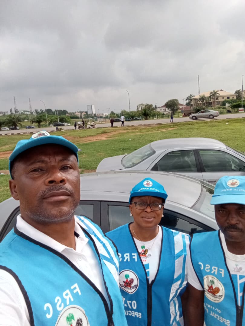 FRSCSMUnit8Abj's tweet photo. #SpecialMarshals of Unit 8 engaged in public enlightenment &amp; traffic control at Mabushi, Regular Marshals were also present to beef up the exercise today 20/August/2026 #frsc #RoadSafety https://t.co/9pdQFPZ4qE