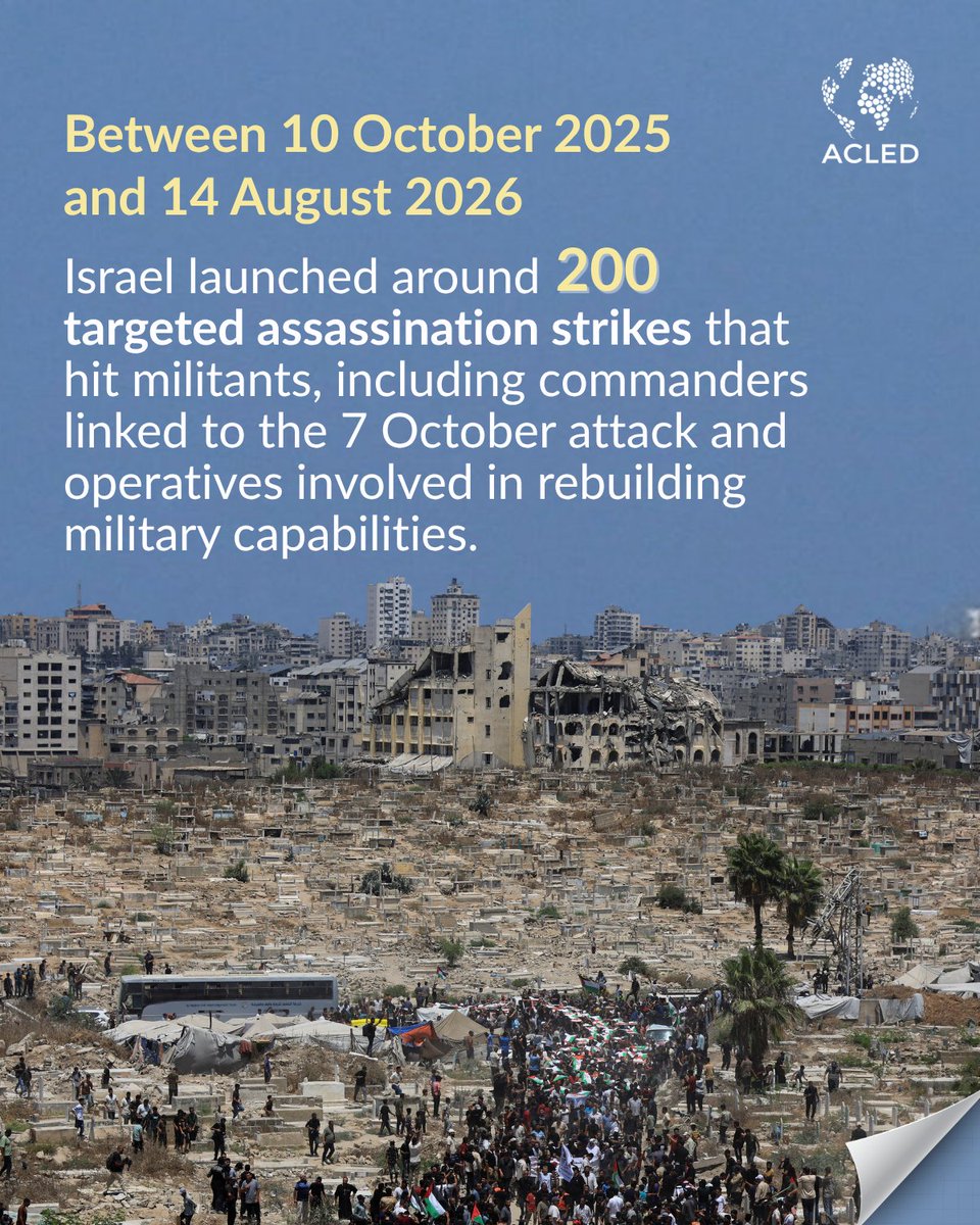 ACLEDINFO's tweet photo. Despite the October 2025 ceasefire, Israeli military activity has continued across #Gaza, with targeted strikes intensifying in recent months and violence remaining concentrated around the #YellowLine. https://t.co/iK2YnZkMVt