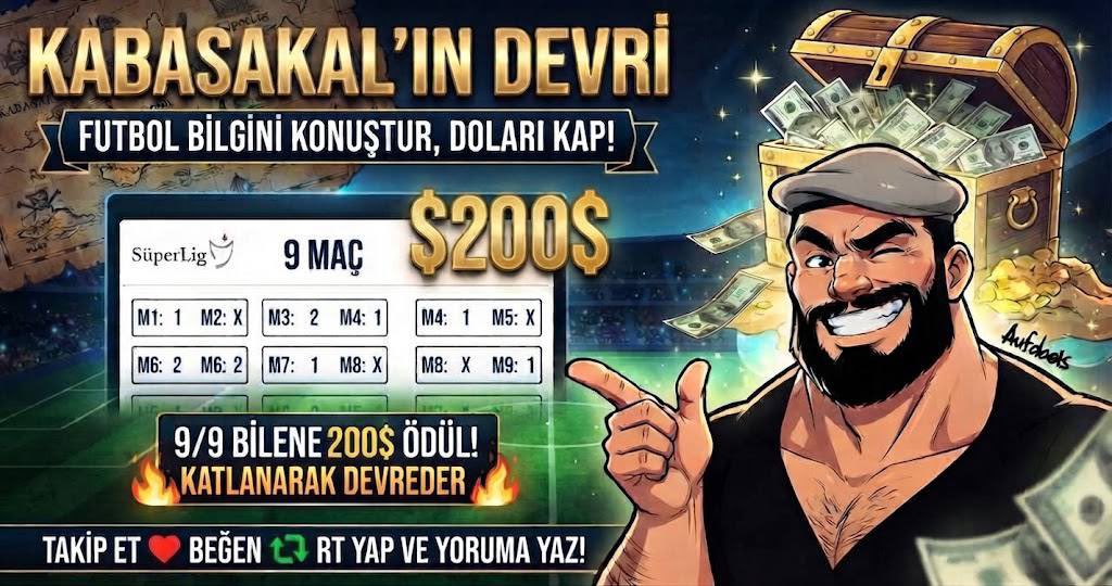 kabasakalsahada's tweet photo. KABASAKAL'IN DEVRİ 2. HAFTA: ÖDÜL KATLANDI! 💰🔥

İlk haftadan kimse 9/9 yapamayınca ödül havuzumuz boş kalmadı, aksine devretti! Ödül artık $200!

Süper Lig'in bu haftaki 9 maçlık bültenini çıkardık. Hepsini bilen şanslı takipçimize ödül anında hediye!

📌 Nasıl Katılabilirsin?

1️⃣ Hesabımızı Takip Et ❤️
2️⃣ Bu gönderiyi Beğen & RT Yap
3️⃣ 9 maçın tahminini (Ör: 1, X, 2) yoruma yaz!