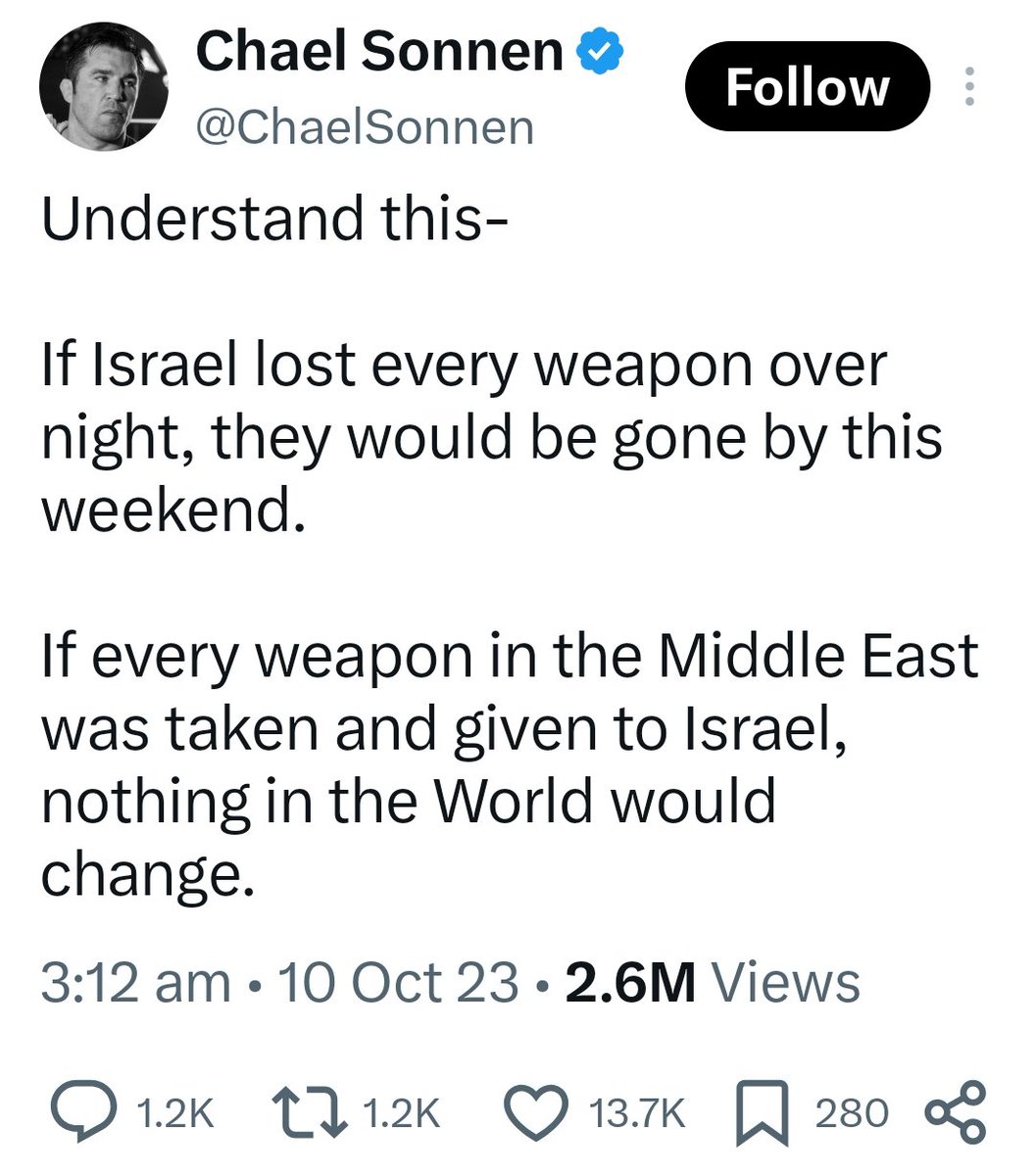 MMA_Zee's tweet photo. @expertmma97 Thats👇the reason Chael's been lying about/hating on Islam &amp; other Muslim fighters. He's an open pro genocide hardcore Zionist He acts closeted thus more dangerous than mma guru Y'all should post this &amp; expose him @AOUREDOO @K3vin11Awesome @expertmma97
@MMAJOEYC @PrestigePrince9 https://t.co/KEObuDcktG