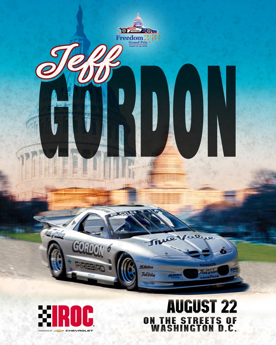 irocofficial's tweet photo. @JeffGordonWeb is in.

Four-time NASCAR Cup Series champion and IROC race winner Jeff Gordon will be offering live commentary while racing on the streets of Washington, D.C., Saturday, August 22, on FOX One and FS1. https://t.co/CDrwnh0Nwr