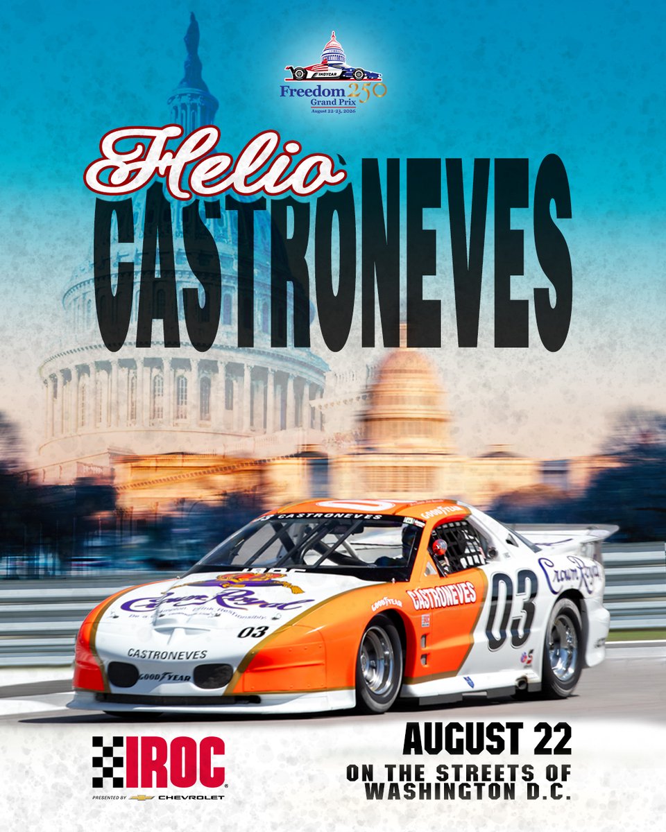 irocofficial's tweet photo. @h3lio is in.

Four-time Indianapolis 500 winner and IROC veteran Hélio Castroneves will be racing on the streets of Washington, D.C.

One of only four drivers to win the Indy 500 four times, Castroneves made 16 IROC starts from 2002–2005. https://t.co/ljUuY32pu4