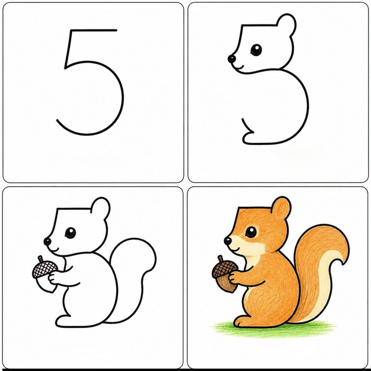 DipendraDrawing's tweet photo. The number 5 into a cute squirrel holding an acorn.
Pencil drawing tutorial for beginners ✍️😊 
#squirrel #arthacks #drawinghack #art #handmade https://t.co/E8NR0wNSTm