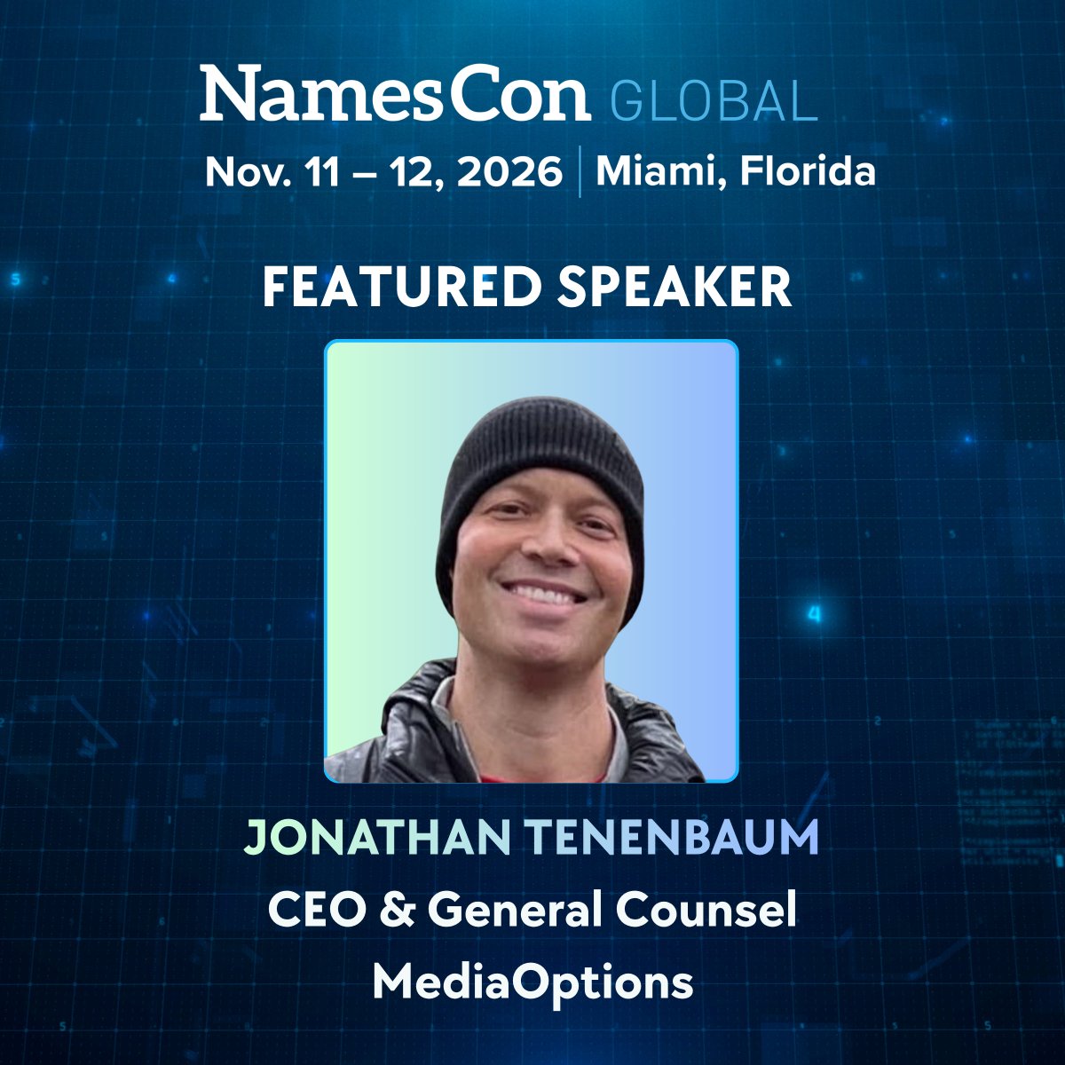 NamesCon's tweet photo. Jonathan Tenenbaum (JT) is the CEO and General Counsel at @MediaOptions , the world’s leading domain brokerage firm – who have been recognized by @Escrow_com  as the #1 domain broker in the world 7 times since 2019. Jonathan oversees legal strategy and business operations for the company and is also the host and Executive Producer of @DomainSherpa , the leading industry podcast covering branding, naming, and domain investing.

Jonathan has extensive legal and business experience, particularly in the domain industry. Prior to coming on board at MediaOptions he spent over 14 years at @webdotcom in various legal and business roles, including Chief Privacy Officer of Web. com as well as General Counsel and General Manager of @namejet . He has served on several @ICANN working groups and is also a board member of the @ICADomains Association.

JT will be leading the DomainSherpa Live session on Day One at #NamesCon!

View Agenda Preview: https://t.co/hFk96kITuF

Ticket price increase Friday, August 21!