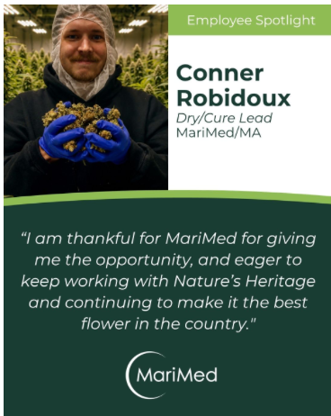 MariMed_Inc's tweet photo. ⭐️ #EmployeeSpotlight ⭐️ Meet Conner Robidoux, Dry/Cure Lead at MariMed in MA!  $MRMD #MariMed #Cannabis #CannabisCommunity #MSOGang #PotStocks https://t.co/Hs2NRbE298