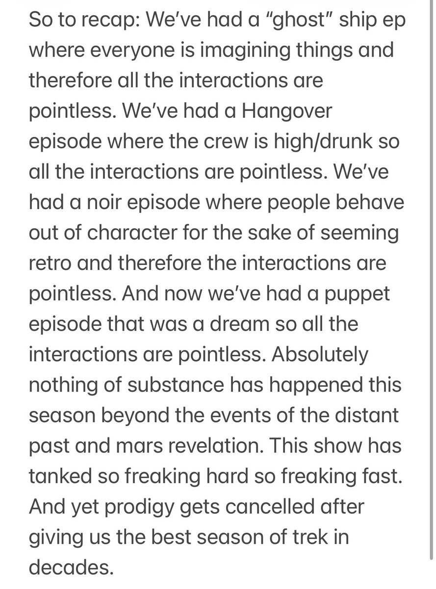 SpaceshipAddict's tweet photo. My thoughts on the current season of what started out as a decent show, Strange New Worlds.  How can a show look so good and be so meh? Writing. That’s how. https://t.co/ODLds5Pt27