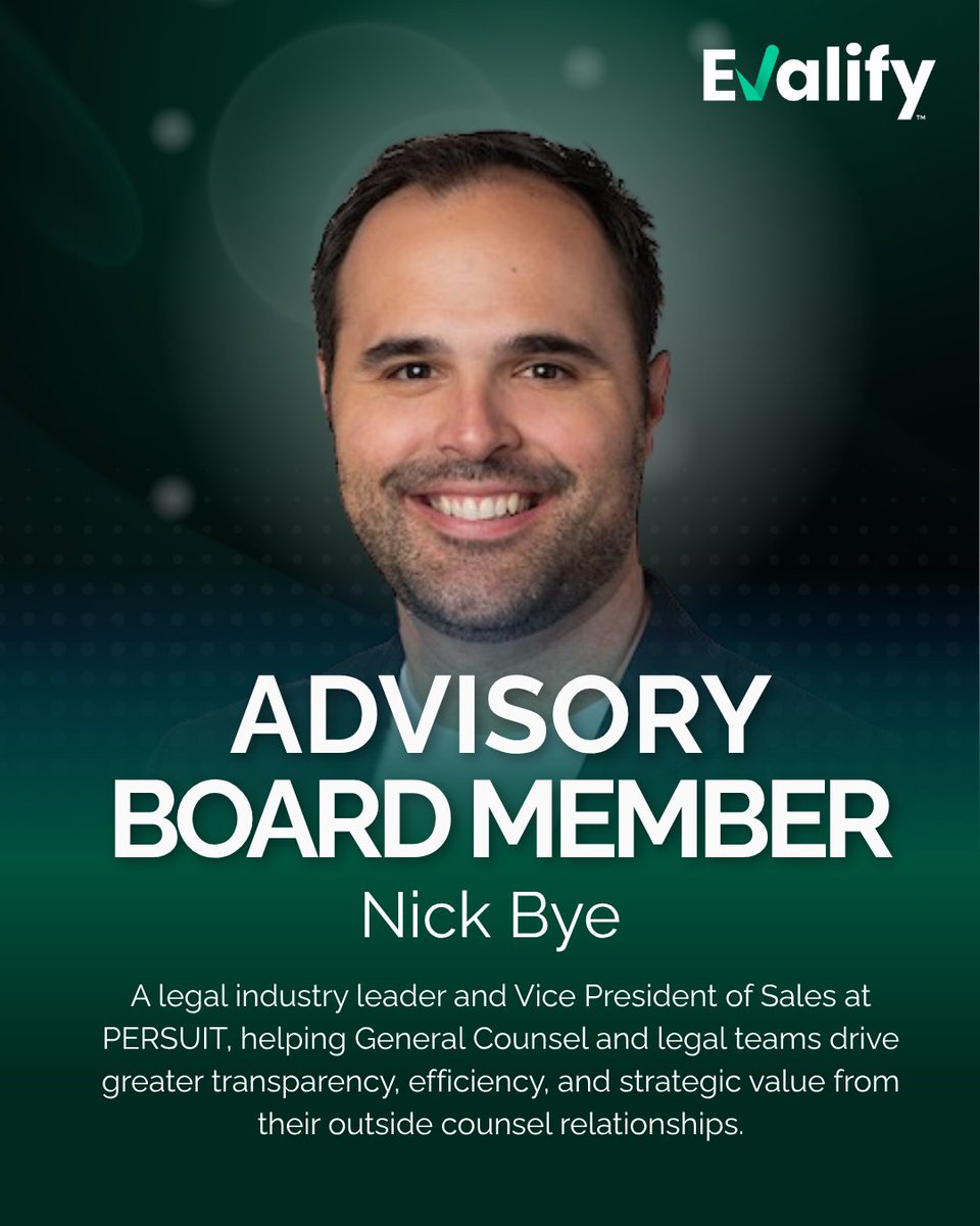 Evalifyai's tweet photo. Big news at Evalify! 🚀

We’re thrilled to welcome Nick Bye to our Advisory Board.

Nick’s background scaling PERSUIT and working alongside General Counsel will help us build smarter tools for IP teams and legal ops.

Excited for the journey ahead! 👏

#Evalify https://t.co/LZUdwd5UJi