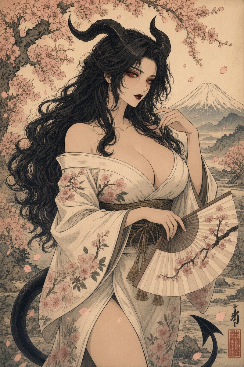 urlildemoness's tweet photo. I’m so tired of your p$rn melted brains today so i’m giving u smth refined to look at for once. And i don’t wanna hear any complaints abt it, I’m doing you a service by fixing your ruined dopamine receptors. Welcome to rehab. 💋👹

°❀⋆.ೃ࿔*:･°❀⋆.ೃ࿔*:･
 ❀ #2dfd ❀ #AIイラスト︎ ❀ #aiart ❀ succubus ❀ waifu ❀ #Ukiyoe