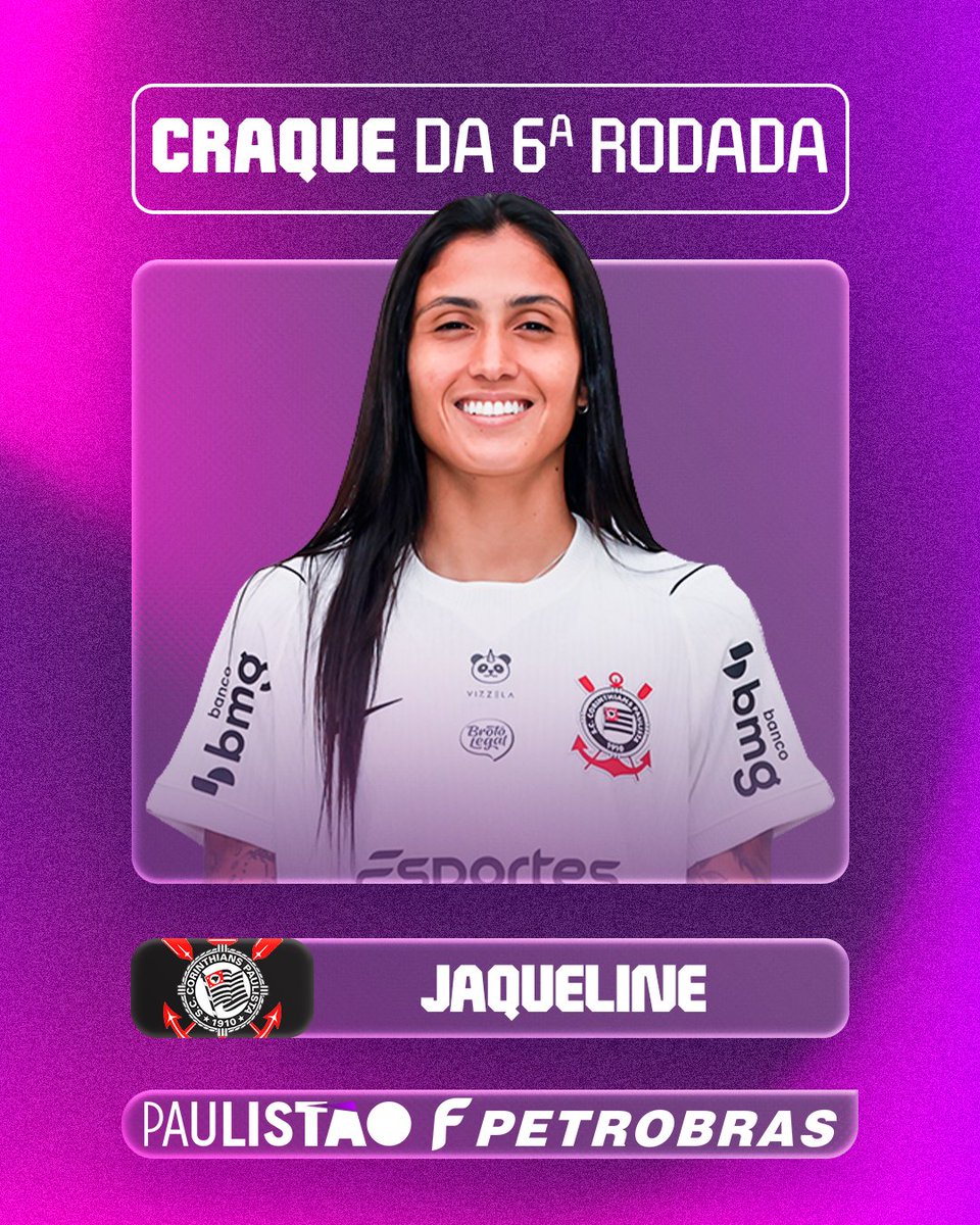PaulistaoFem's tweet photo. A CRAQUE DA RODADA É DAS BRABAS!
Jaqueline foi eleita o destaque da 6ª rodada do Paulistão F Petrobras!
#PaulistãoFPetrobras #CraqueDaRodada https://t.co/lnBUxrcBsq