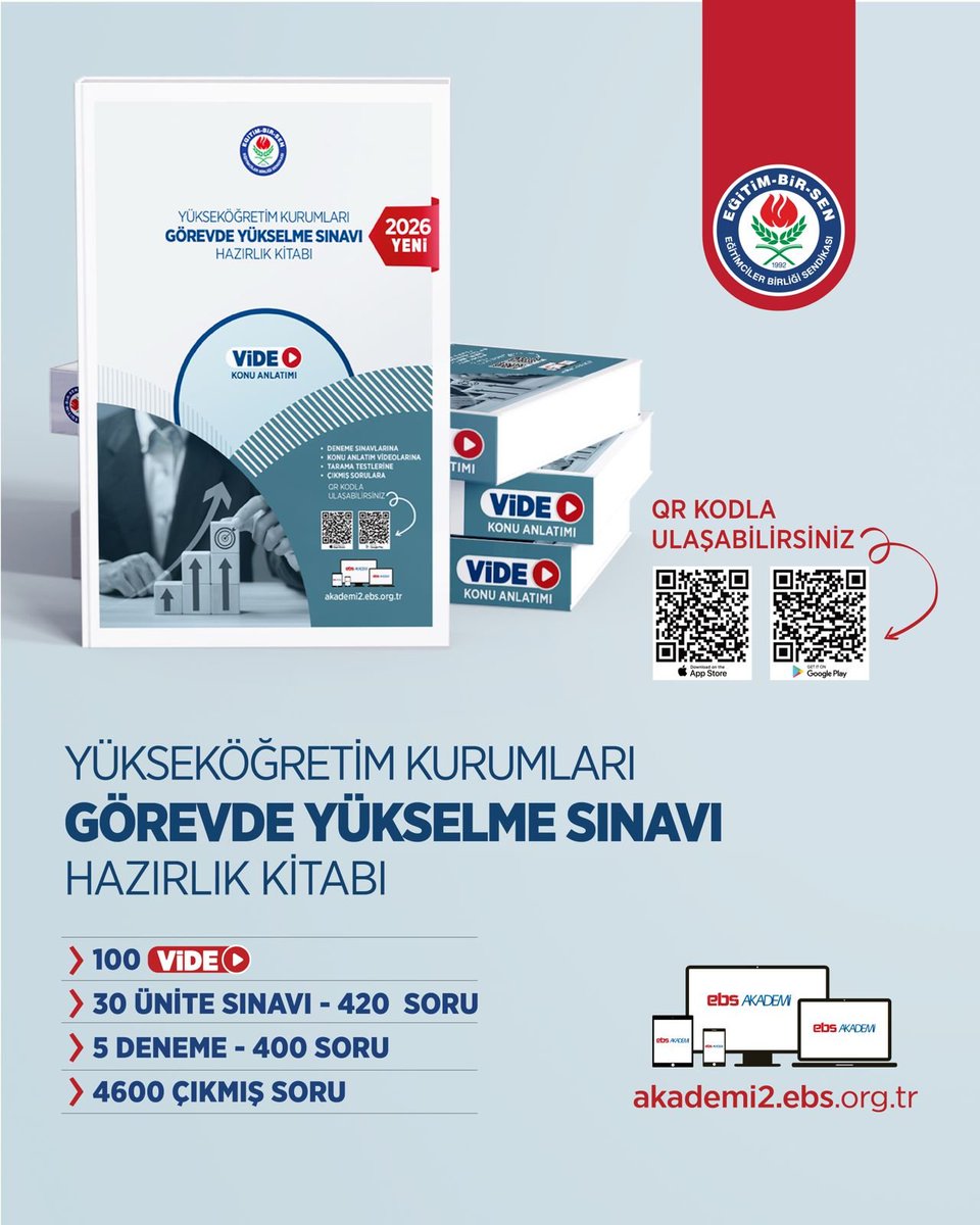 EgitimBirSen's tweet photo. YÖK-GYS’YE HAZIRLANAN ÜYELERİMİZ İÇİN KAYNAKLARIMIZIN YENİ BASKISI HAZIR

Yükseköğretim Kurumları Görevde Yükselme Sınavı’na (YÖK-GYS) katılacak üyelerimizin hazırlık süreçlerine katkı sunmak için hazırladığımız kaynakları yeni baskısıyla kullanıma sunduk.

📚 YÖK-GYS Hazırlık Kitabı
🎥 Konu anlatım videoları
📝 Ünite sınavları
💻 Çevrim içi deneme sınavları
📖 Çıkmış sorular

Basılı kaynaklarımızı şube ve temsilciliklerimizden temin edebilir, dijital içeriklerimize EBS Akademi üzerinden ulaşabilirsiniz.

YÖK-GYS’ye hazırlanan tüm üyelerimize başarılar dileriz. 

#YÖKGYS2026
#İyiKiEğitimBirSenVar
#YaparsaEğitimBirSenYapar