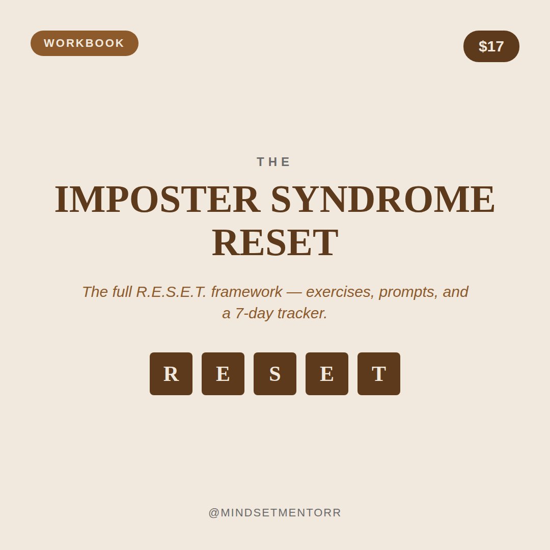 Tonywilliammss's tweet photo. This isn't theory. It's the exact system built from lived experience —
Five steps. Real exercises. A 7-day tracker to put it into practice. Built for the version of you that's already capable — 
Buy  Imposter syndrome reset  on @Gumroad https://t.co/Z5qYqiSssb https://t.co/HSKEKjIX2g