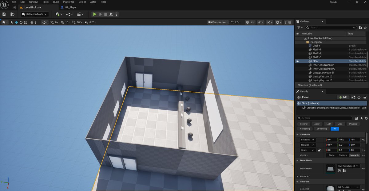 shadehorror's tweet photo. Today we started working on the blockout for the first time ever!
One room took about 2 hours but we are very proud of this simple result!!
#indiegame #indiedev #gamedev #unrealengine #ue5 #blockout #horrorgame https://t.co/88bSz4wyDk