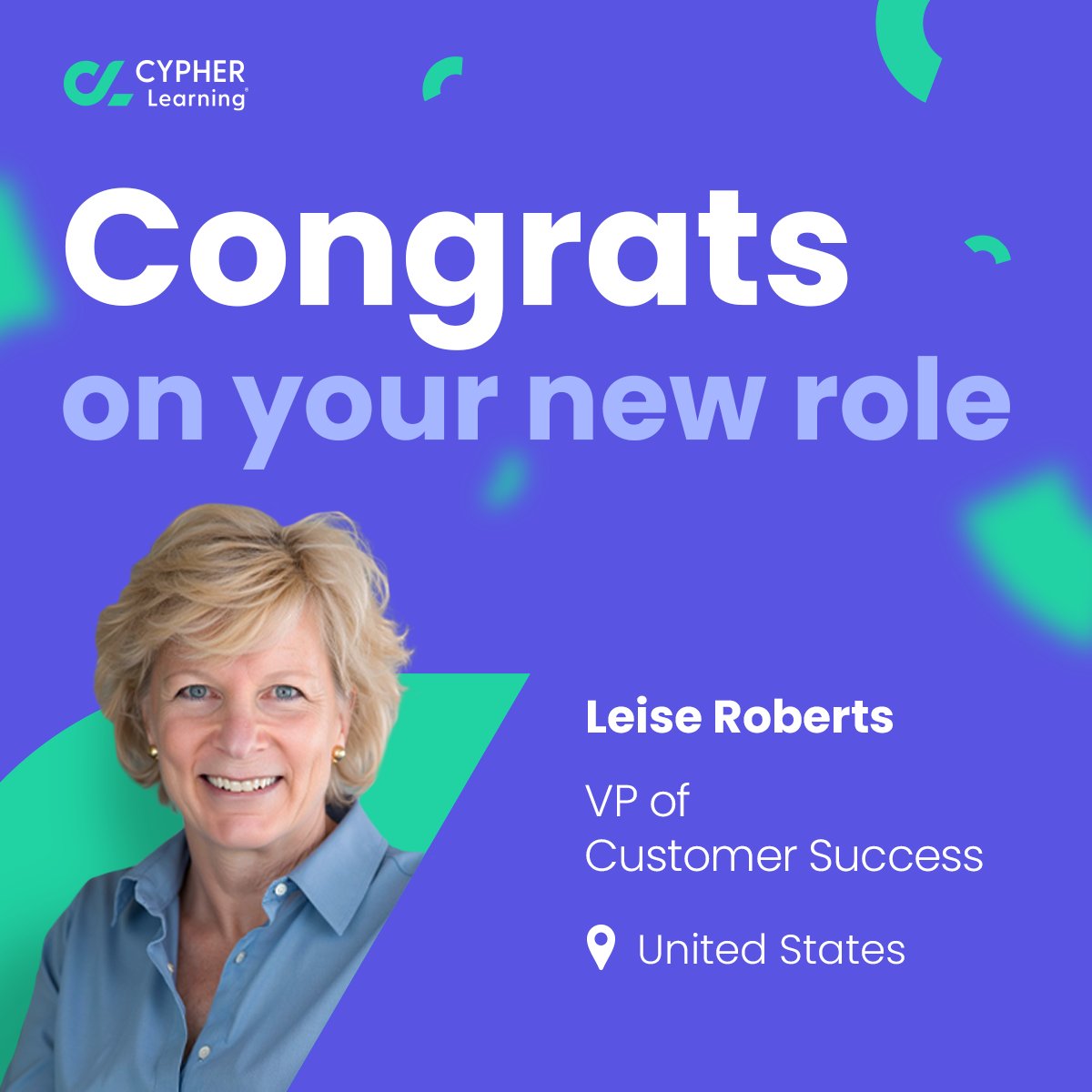 cypherlearning's tweet photo. 🎉 Congratulations to Leise Roberts on her new role as Vice President of Customer Success! Leise has been an invaluable part of the CYPHER team, and we're excited to see her bring her experience, leadership, and customer-first approach to this next chapter.
#TeamCYPHER https://t.co/xkxIPce997