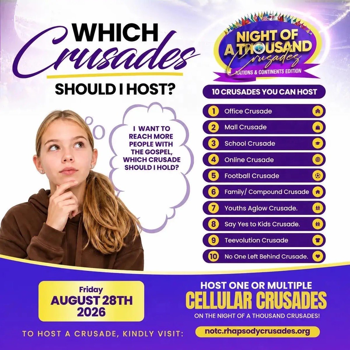 notc2026's tweet photo. 𝗜𝗧’𝗦 𝟴 𝗗𝗔𝗬𝗦 𝗧𝗢 #NOTC2026! 💫

Get ready to host 1,000 Rhapsody End-Time Teaching Crusades across 242 nations and 6 continents!

Register, host or sponsor a crusade today:
https://t.co/mzqFR8niHY

#NightOfAThousandCrusades https://t.co/C2dFy6l2fI