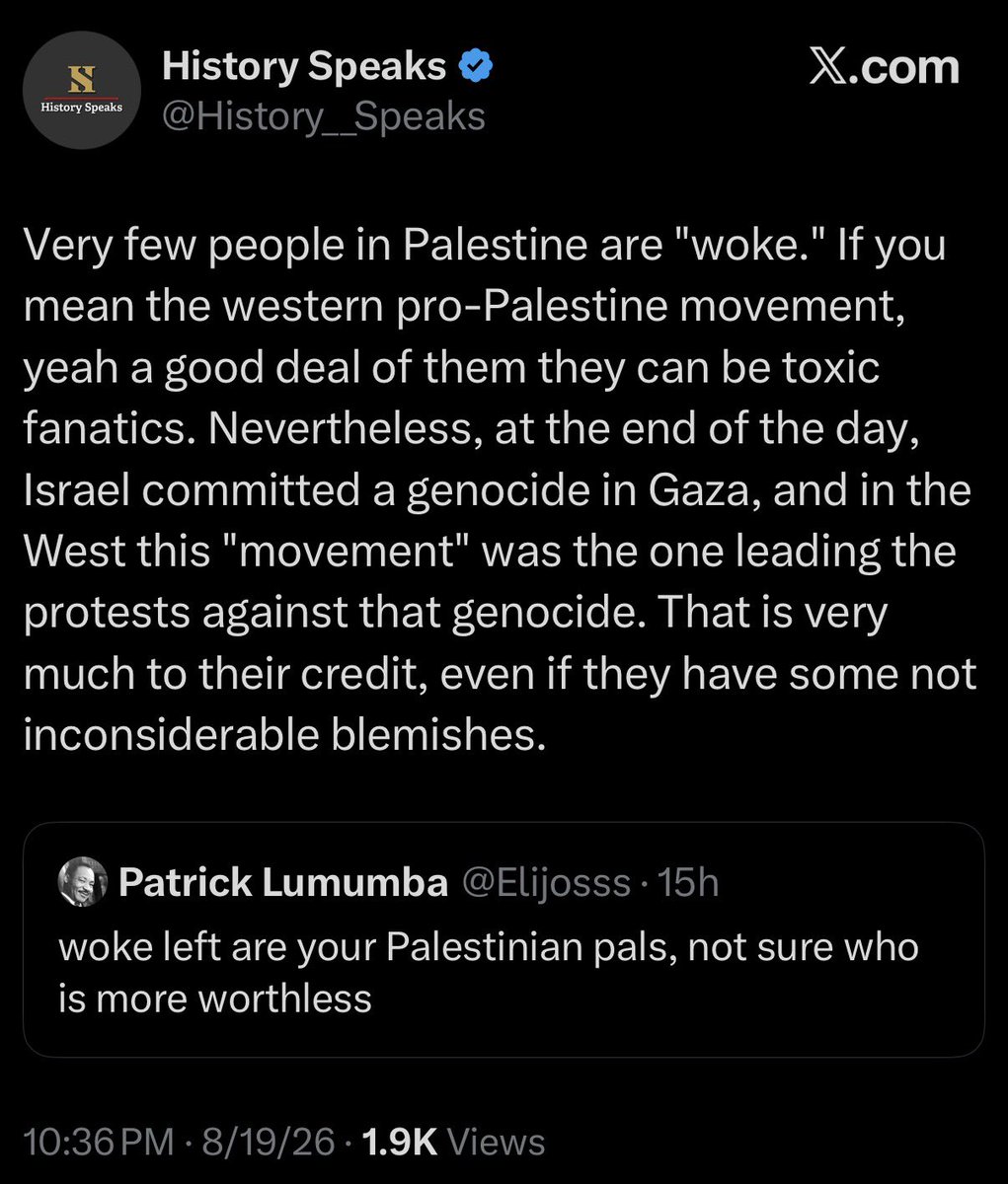 MaxNordau's tweet photo. Wokeness is a general dedication to the destruction of civilization. It’s not really about the specific details as long as you’re dedicated to the mission.

It requires you to believe total nonsense like “Men can become women” and “Israel committed genocide.”

From that perspective, there’s nothing more woke than Palestine.