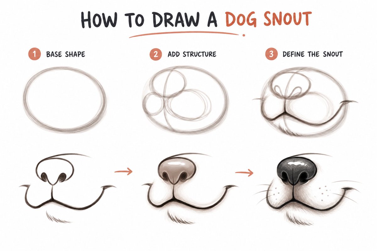 ArtHarbor_'s tweet photo. A dog snout gets much easier once you break it into simple shapes 🐶 https://t.co/PblSUfV2Z2