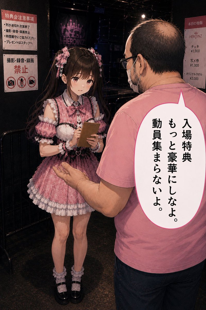 phakchi_photo's tweet photo. 特典会にたまに居そうな、
求めてないアドバイスおじさん。

アドバイスするたびに
「アドバイス料 1,000円」を徴収するシステムにしたら、
意外と物販の売上に期待できるかも…。 https://t.co/nCipIdJ586