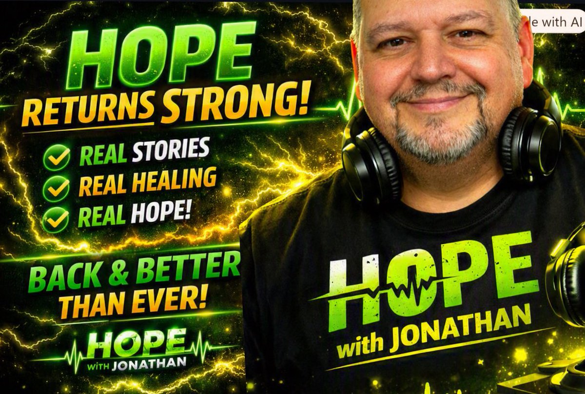 hope_host's tweet photo. The Hope with Jonathan Podcast is returning soon — stronger, refreshed, and ready to go! #traumaticlifeevents #healthproblems
Watch &amp; Subscribe here (It’s Free)

https://t.co/CrYZOgxMy4

#kidneydisease #hopewithjonathan https://t.co/0ZZ7bpmzAf
