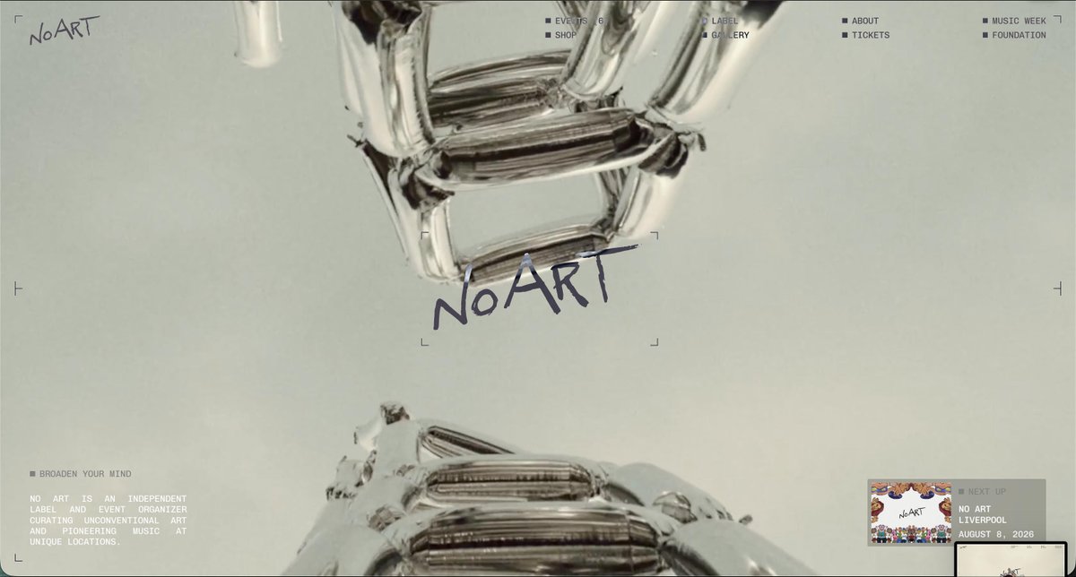 CommArts's tweet photo. WEBPicks: With a new website created by BORING, music festival and entertainment platform No Art’s digital extension fully represents its scope with an interactive globe to find events. https://t.co/3kiO3deqyi https://t.co/8ySBkNYiq8