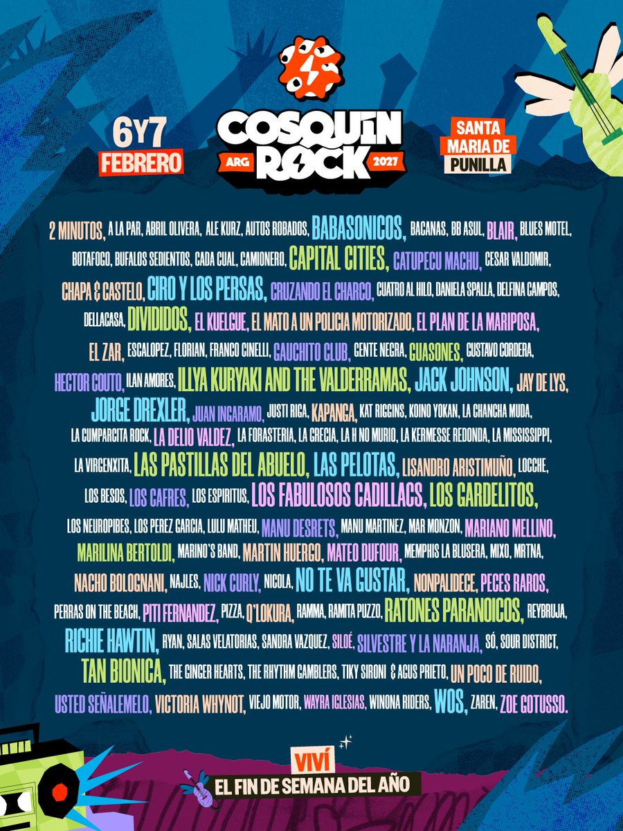 Cosquin_Rock's tweet photo. HOLAAA GRILLA #CR27 ⚡️ Nos vemos en el fin de semana del año 

📆 6 y 7 de Febrero 
⛰️ Aeródromo Santa María de Punilla
🎫 Tickets por https://t.co/NSayIqjAVc
💳 12 cuotas sin interés con @bbva_argentina

🔗 @envivoprod https://t.co/y0hGA4jMkk