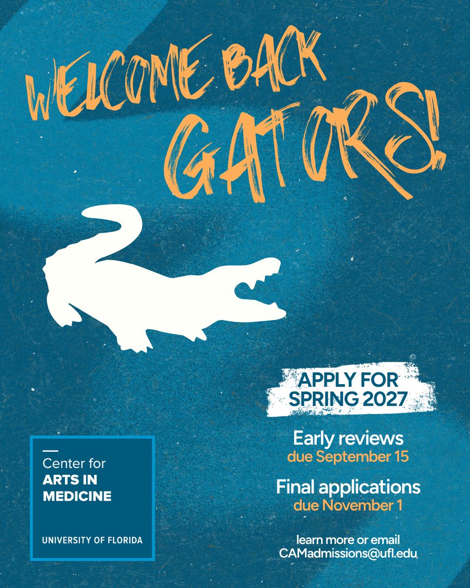 UFCAM's tweet photo. 💙🐊🧡 Welcome back, Gators! @UFCOTA

Learn more about our programs and the application process at the link below, or reach out to CAMadmissions@ufl.edu with questions: https://t.co/fSnT0ZyhPf https://t.co/pNnHANj6nQ