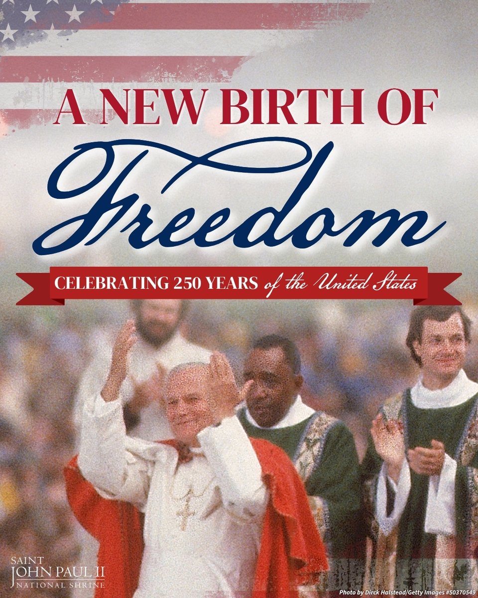 JP2Shrine's tweet photo. Our JPII in America Exhibit, "A New Birth of Freedom," will be open until early September! Come and visit the Shrine and learn more!
#JPIIlovesAmerica #USA250 #DeclarationofIndependence #NewBirthofFreedom https://t.co/nJrTEL99yS