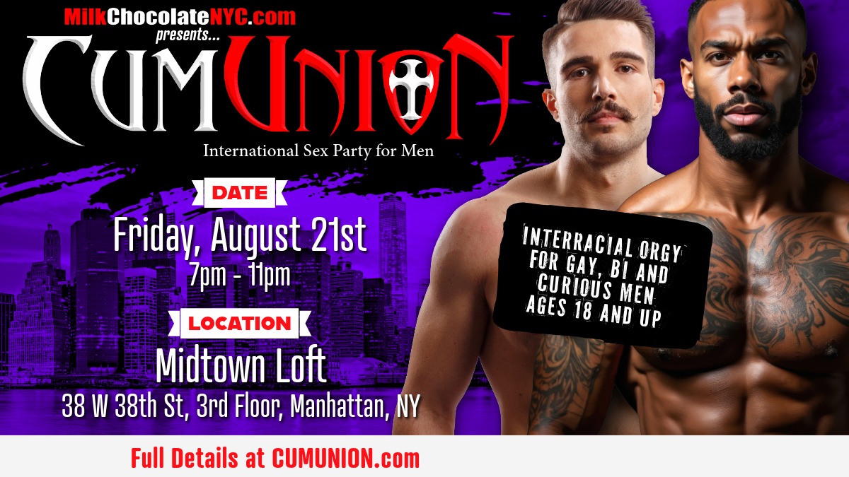 CumUnion's tweet photo. 🔥 CUMUNION - NEW YORK CITY
🌎 International Sex Party for Men
📅 Friday, August 21st at 7pm - 11pm
📍 Midtown Loft - 38 W 38th St, 3rd Floor, Manhattan, NY
✅ Full Info at https://t.co/b6fNuvpFxC
@MilkNYC @CumUnionNYC #cumunion https://t.co/rK4Atn4jen